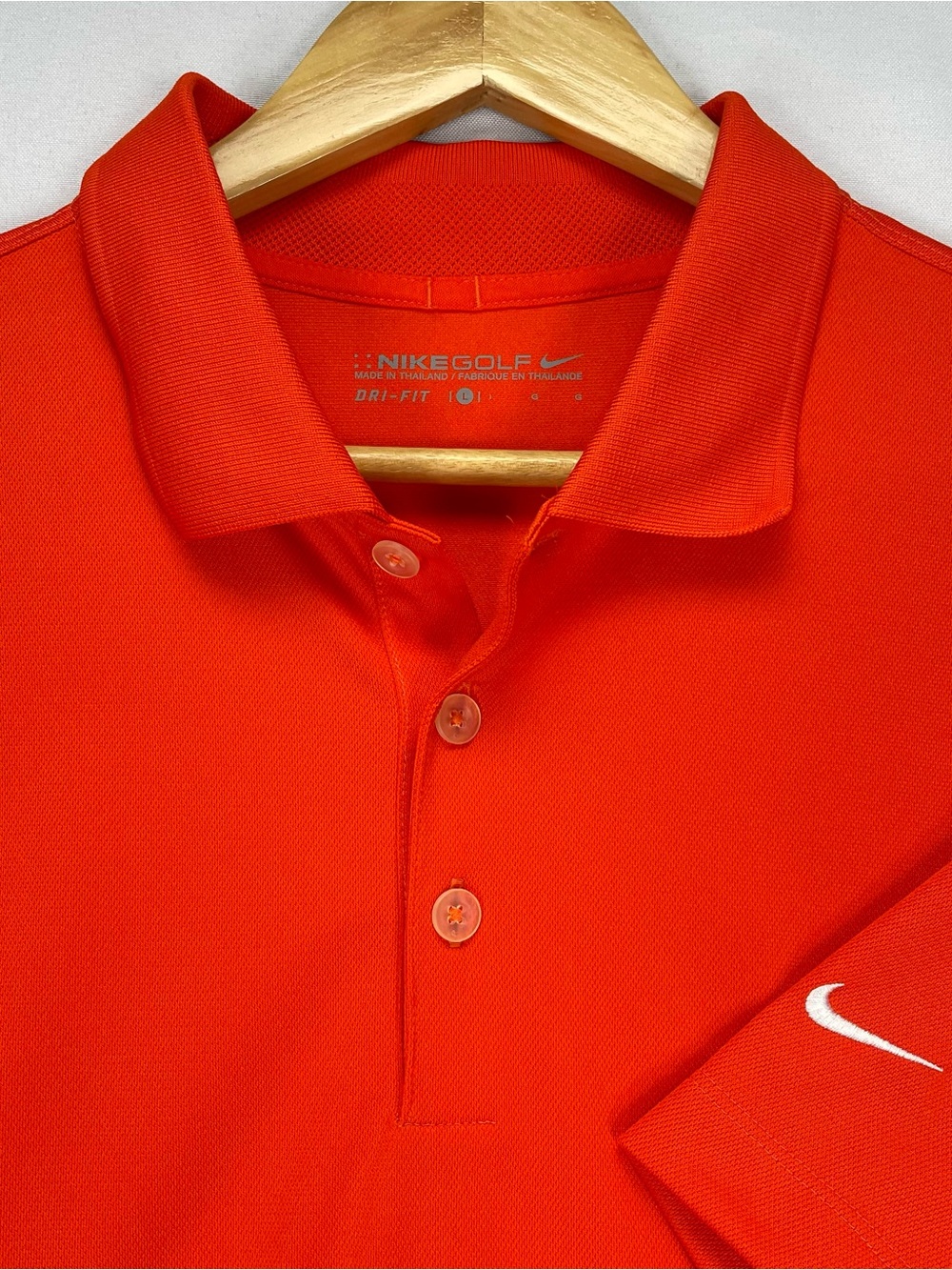 Nike Golf Polo Shirt Mens L Orange Performance Golf Dri-Fit Sleeve Swoosh Casual